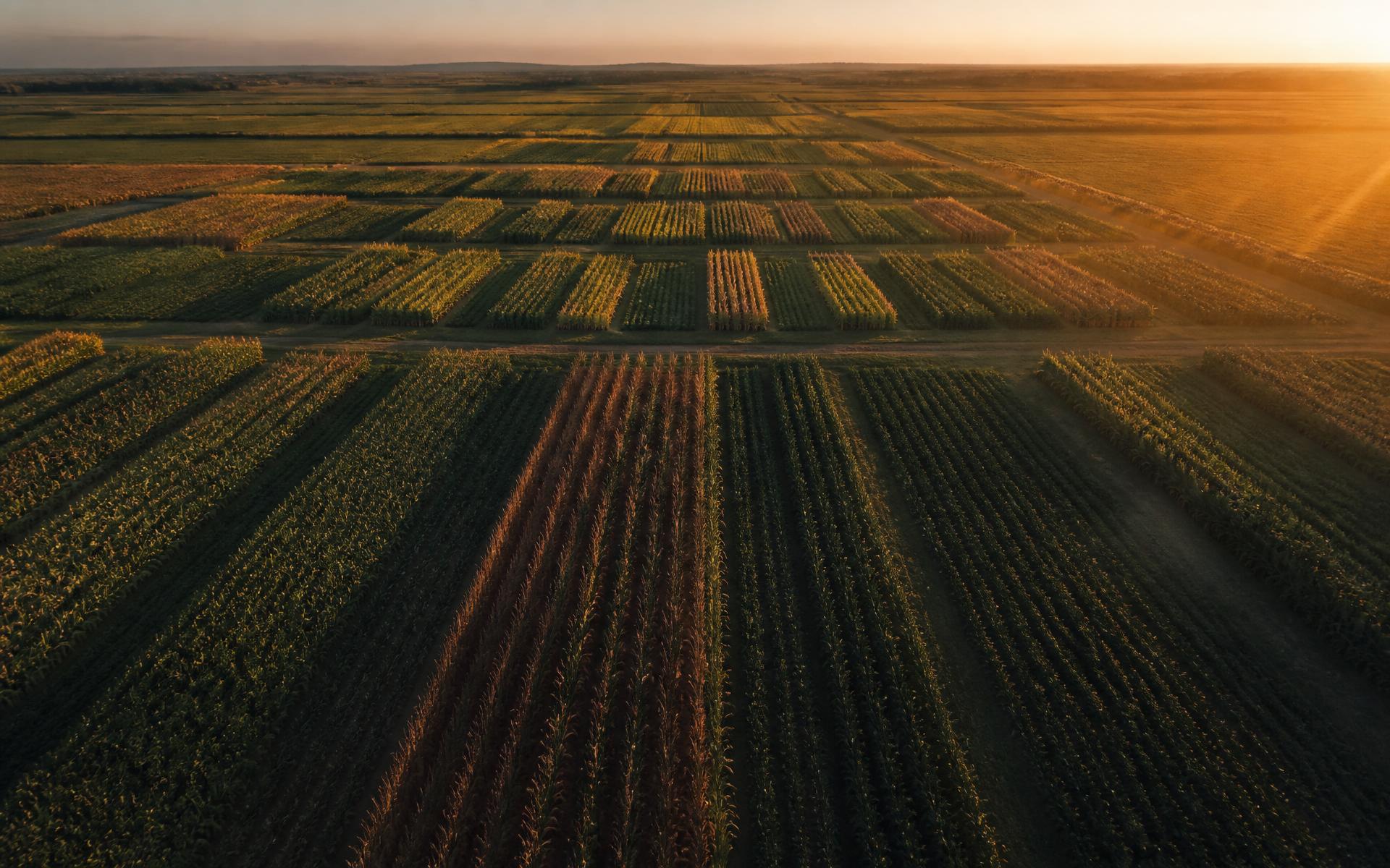 Research plots at golden hour